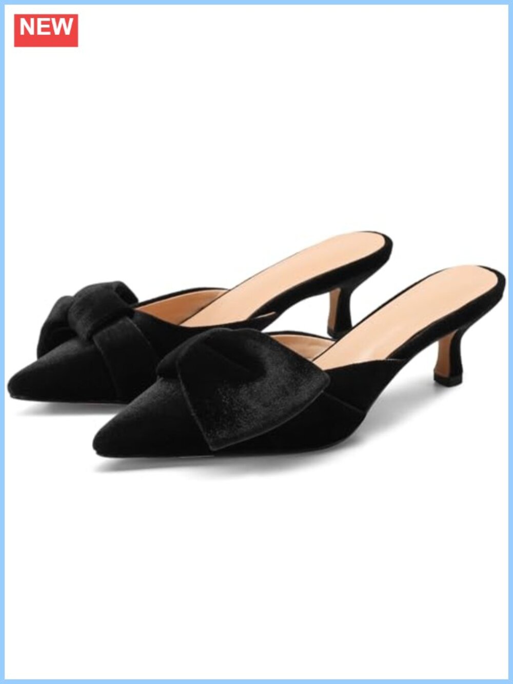 Velvet Mules Pointed Toe Kitten Heels Slip On Pumps Bow Detail